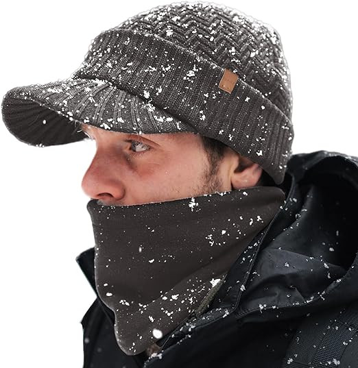 TOP-EX DryKnit™ Waterproof Merino Wool Visor Beanie & Polar Fleece Neck Warmer Set – Winter Hat for Cold Weather.