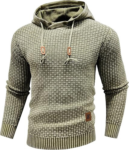 Zaitun Mens Acid Wash Cotton Hoodies Pullover Sweatshirt Long Sleeve Waffle Hoodies Streetwear