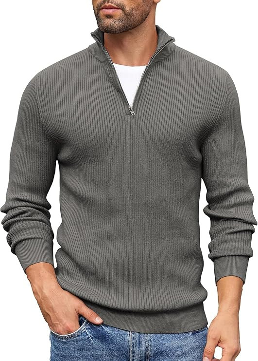 DENIMHOLIC Men High Neck Zipper Full Sleeve Cotton Knitted Winter Sweater for Man