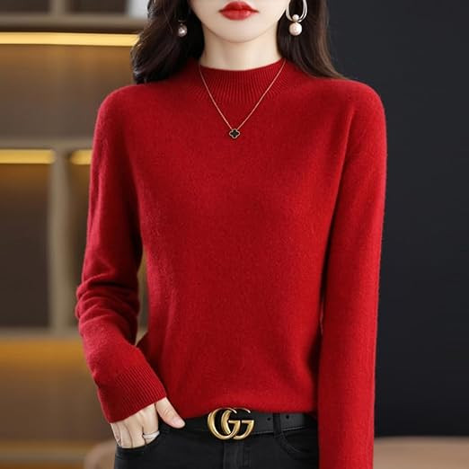 Merino Wool Sweaters Women's Fall Winter Warm Soft Knitted Loose Pullover Turtleneck Long Sleeves