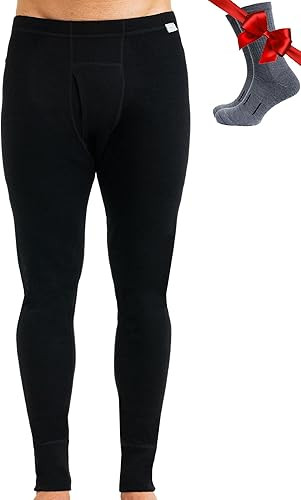 Merino Wool Base Layer Mens Bottom Pants 100% Merino Wool Heavyweight, Midweight, Lite Thermal Underwear Long Johns and Socks.