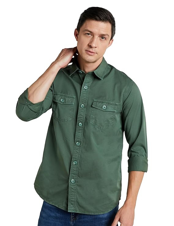 Symbol Premium Men's Casual Washed Cotton Twill Shirt (Regular Fit)