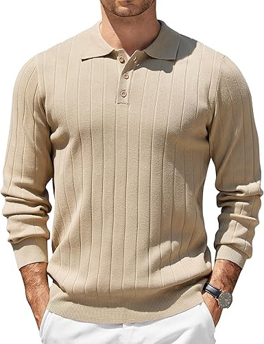 COOFANDY Mens Knit Polo Sweater Long Sleeve Polos Lightweight Casual Dress Pullover Sweaters
