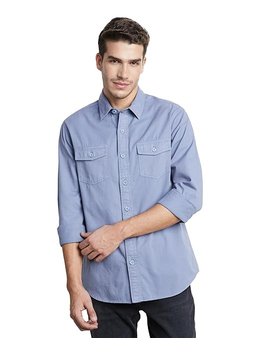 Symbol Premium Men's Casual Washed Cotton Twill Shirt (Regular Fit)