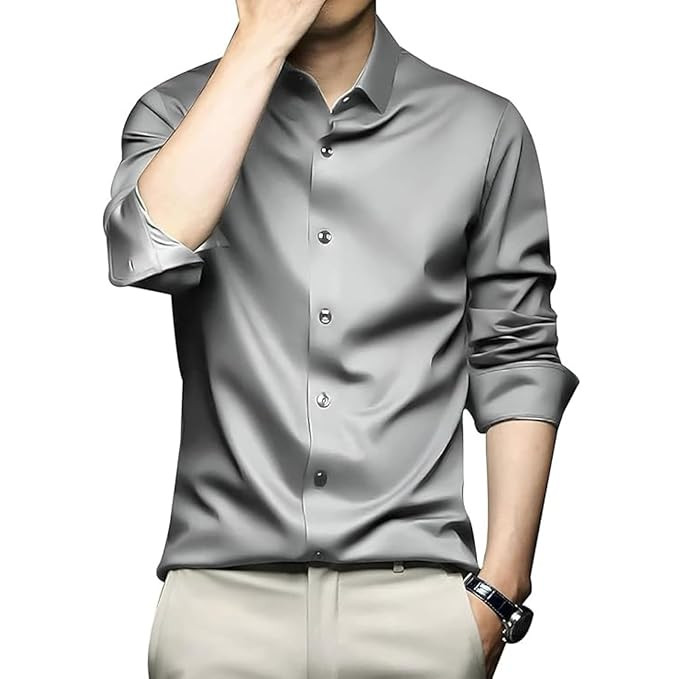 DEELMO Men's Stylish Solid Satin Casual Shirt for Men Full Sleeves| Poly Satin Silk Shirt