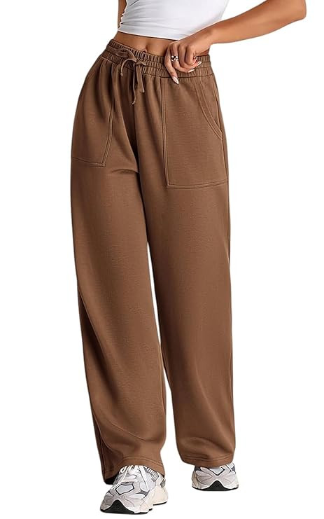 Q - RIOUS Women's Wide Leg High Waisted Baggy Lounge Sweat Pants Drawstring Athletic Flared Joggers with Pockets