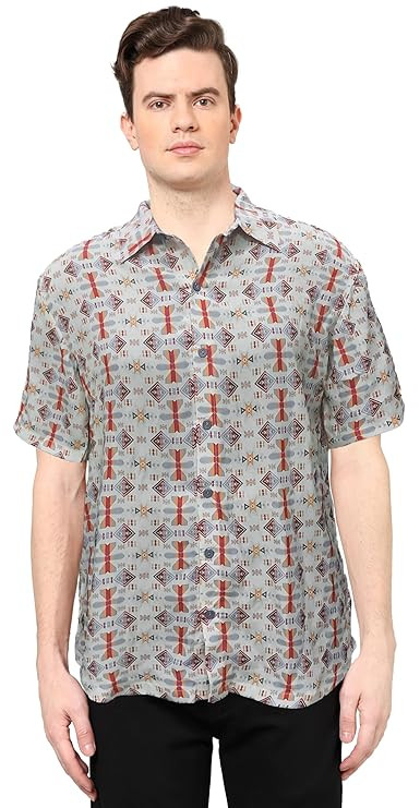 Yash Gallery Men Polyester Wrinkle-Free Floral Print Short Sleeve Regular Shirt
